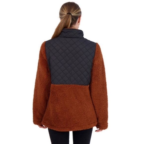 NWT Madden Girl Cozy Mixed-Media Fleece Jacket in Toffee Black - Picture 5 of 10